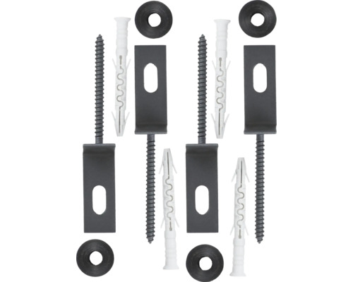 Befestigungsmaterial bestehend aus Schrauben, Dübeln, Halterungen und Unterlegscheiben