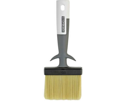 Pinceau plat avec manche en plastique et poils, largeur 100 millimètres.