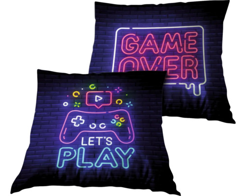 Kissen Game Over Let´s Play blau pink 45x45 cm