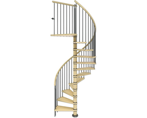 Escalier en colimaçon Pertura Galene bois de hêtre lamellé-collé Ø 120 cm hêtre 14 Pièce(s) marches/15 pas de marche Escalier en colimaçon avec balustrade en métal et marches en bois