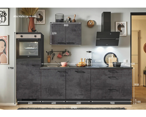 Cuisine linéaire en gris avec appareils électriques et dimensions