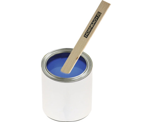 Pot de peinture avec peinture bleue et bâton mélangeur en bois