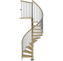 Escalier en colimaçon en bois avec garde-corps en acier