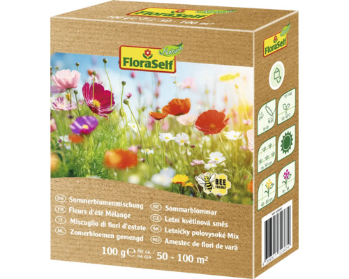 Mélange fleurs d'été FloraSelf Nature env. 100 m² FloraSelf Mélange de fleurs d''été Sachet de graines pour 50 à 100 mètres carrés
