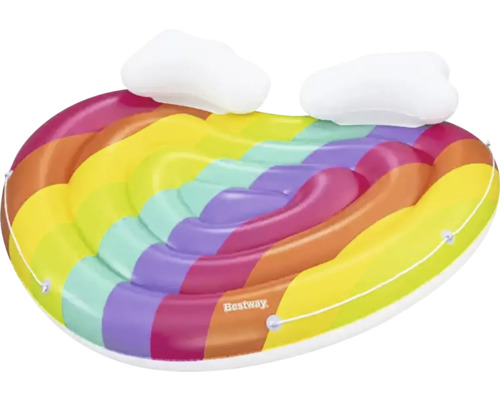 Aufblasbare Luftmatratze mit Regenbogenmuster und Kopfstütze