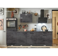 Küchenzeile mit Hängeschrank, Backofen und Dunstabzugshaube