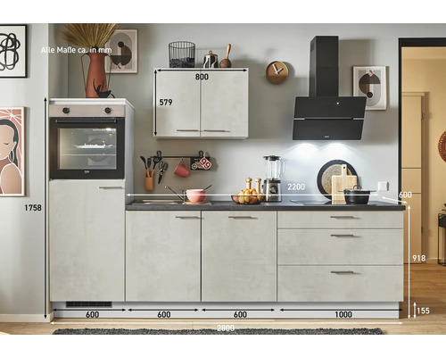 Küchenzeile mit Maßen und Details