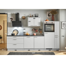 Küchenzeile mit Hängeschrank, Dunstabzugshaube und Einbaubackofen