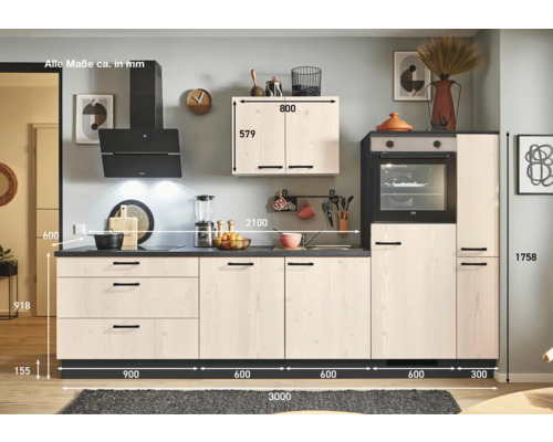 Cuisine complète avec élément haut, hotte aspirante et four encastrable