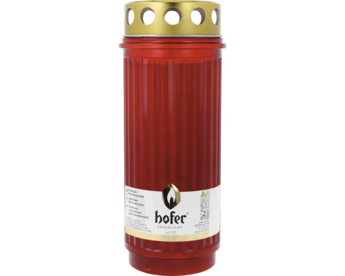 Bougie funéraire Hofer Elegance 10 jours h 21,5 cm rouge Bougie funéraire avec couvercle doré