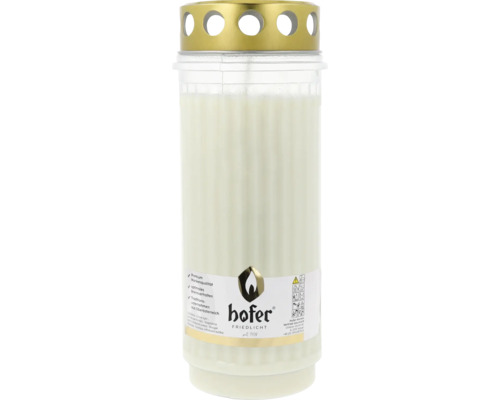 Bougie funéraire Hofer Elegance 10 jours h 21,5 cm blanc Bougie funéraire avec couvercle doré