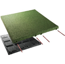 Dalles de protection antichute vertes et noires avec broches de connexion.