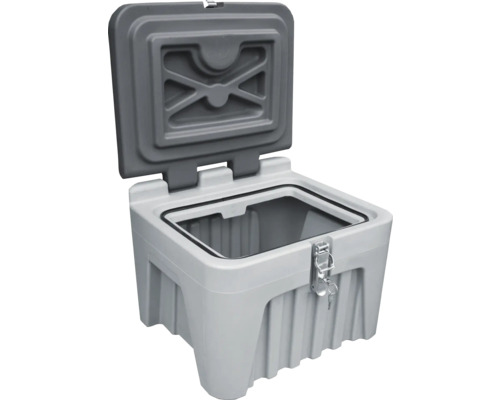 Geöffnete Streugutbox aus Kunststoff mit Schloss