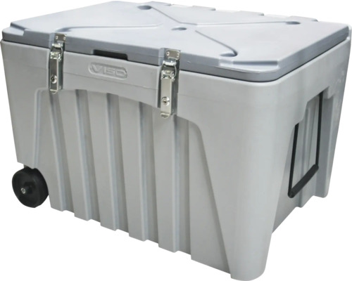 Graue Transportbox mit Rollen und Deckel