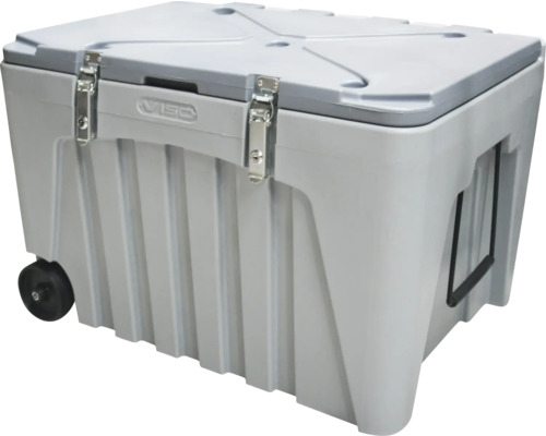 Graue Transportbox mit Rädern und Griff