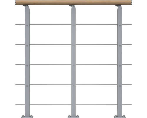 Garde-corps avec barreaux horizontaux et main courante en bois