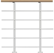 Garde-corps avec main courante en bois et barreaux métalliques horizontaux