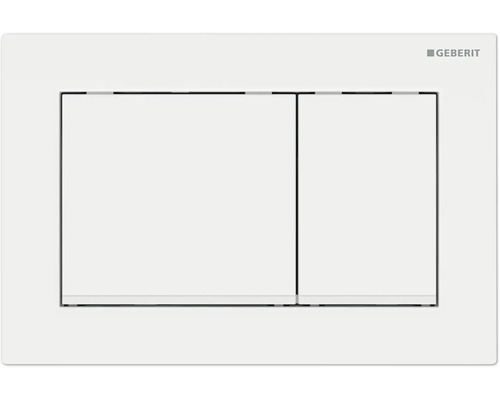 Plaque de commande GEBERIT Omega30 plaque blanc brillant / bouton blanc brillant avec bandes design en blanc mat 115.080.11.1 Logo Geberit Plaque de déclenchement pour réservoir de chasse