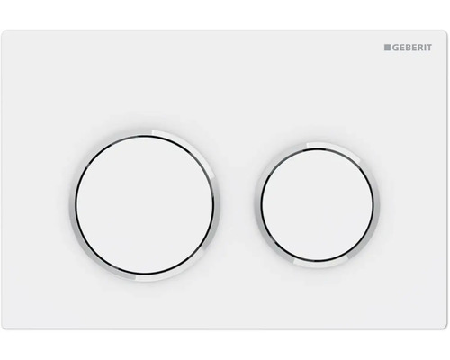 Plaque de commande GEBERIT Omega20 plaque blanc mat avec anneaux design à haute brillance chromé / bouton blanc mat 115.085.JT.1 Plaque de déclenchement Geberit avec deux touches pour volume de rinçage