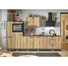 Komplette Küche mit Einbaugeräten, Arbeitsplatte, Spüle, Hängeschrank und Dunstabzugshaube