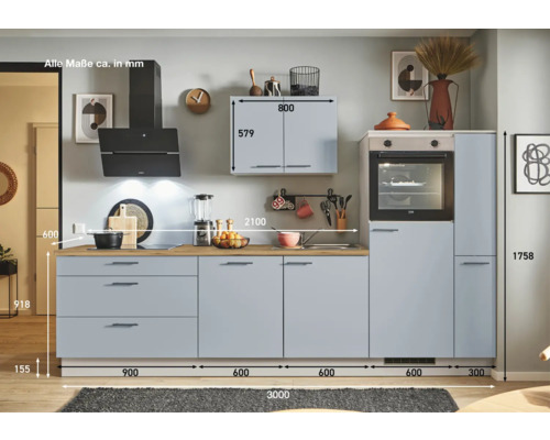 Küchenzeile mit Maßen für Planung und Einbau