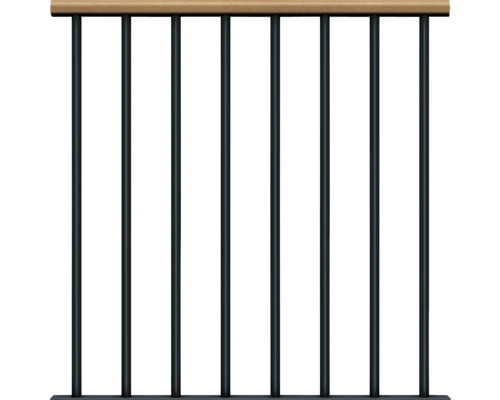 Garde-corps à barre simple Pertura pour escalier Spiros,Chiron,Vaia kit d'extension Garde-corps avec main courante en bois et barreaux métalliques noirs