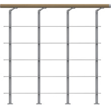 Garde-corps avec main courante en bois et câbles en acier inoxydable