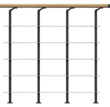 Système de garde-corps avec main courante en bois et câbles en acier inoxydable