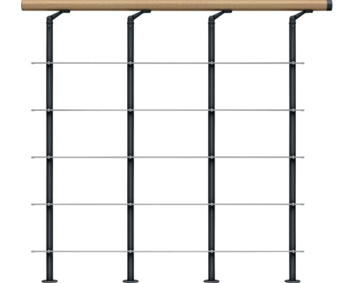 Garde-corps en acier inoxydable Pertura pour escalier Spiros,Chiron,Vaia set de base Système de garde-corps avec main courante en bois et câbles en acier inoxydable