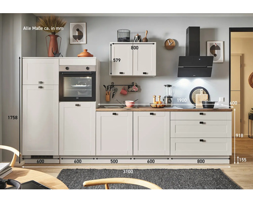 Küchenzeile mit Massangaben in Millimeter