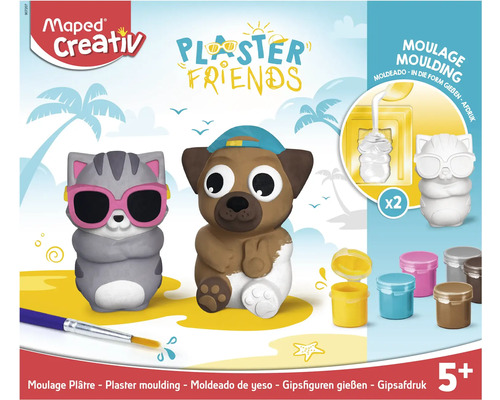 Maped Creativ Kit de moulage en plâtre Plaster Friends avec moules, peintures et pinceau