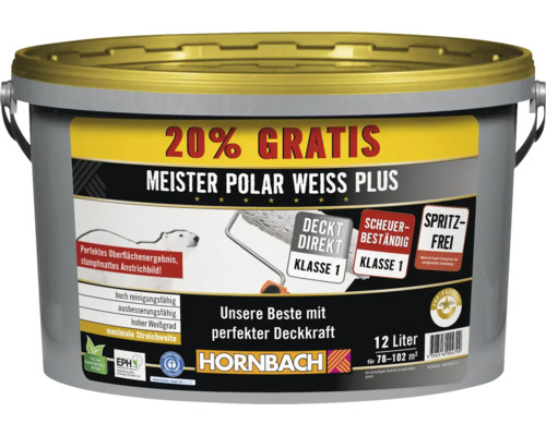 Peinture murale HORNBACH Meister Plus blanc polaire blanc sans éclaboussures sans conservateur 12 l