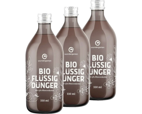 Engrais liquide bio Wundergarten, lot de 3 accessoires Trois bouteilles d''engrais liquide biologique avec charbon végétal, 330 ml, pour l''entretien du jardin