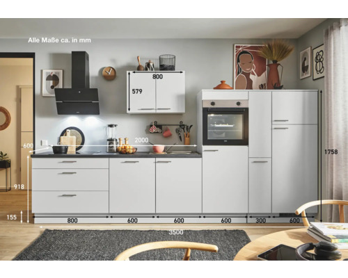 Komplette Küchenzeile mit Maßen in Millimeter