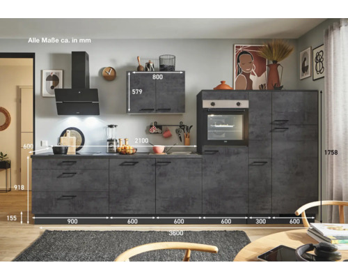 Komplette Küche mit Maßen im Überblick