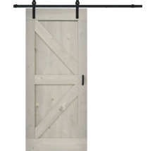 Porte coulissante en bois avec ferrures et poignée