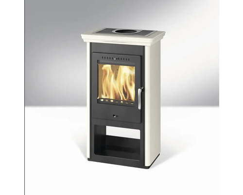 Poêle à bois avec fenêtre de visualisation et compartiment à bois