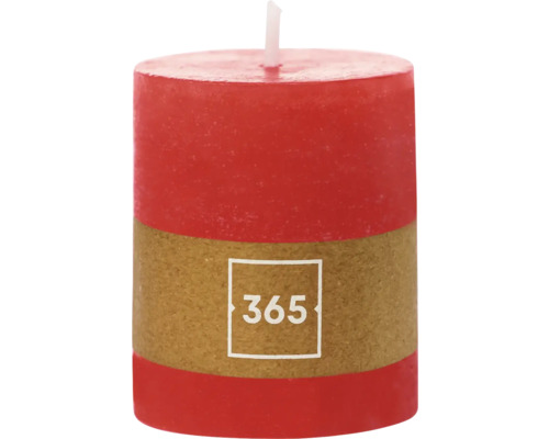 Rote Stumpenkerze mit 365 Logo