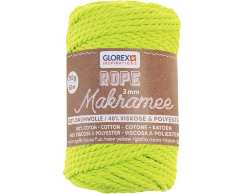 Makramee Rope 3 mm 250g gedreht neon gelb 63 m