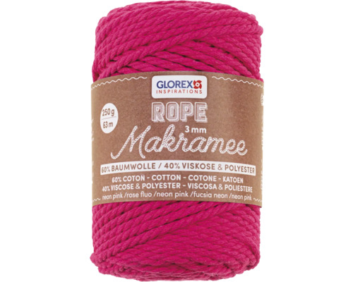 Makramee Rope 3 mm 250g gedreht neon pink 63 m