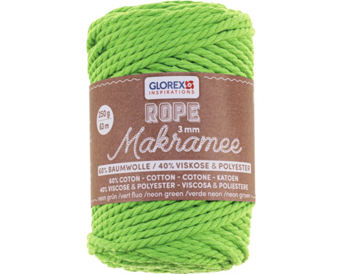 Makramee Rope 3 mm 250g gedreht neon grün 63 m