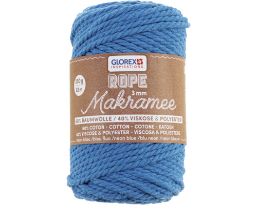 Makramee Rope 3 mm 250g gedreht neon blau 63 m