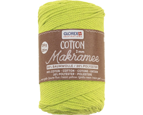 Makramee Cotton 2 mm 250 g 225 m gewebt neon gelb Glorex Makramee Garn aus Baumwolle und Polyester, 2 Millimeter