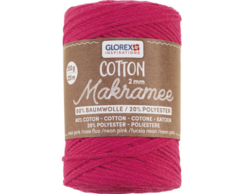 Makramee Cotton 2 mm 250 g 225 m gewebt neon pink Glorex Makramee Garn aus Baumwolle und Polyester, 2 mm