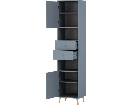 Armoire haute avec deux tiroirs, deux portes et des étagères