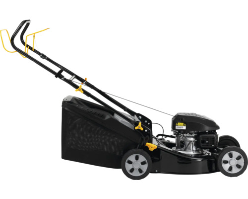 Tondeuse à gazon noire avec bac de ramassage