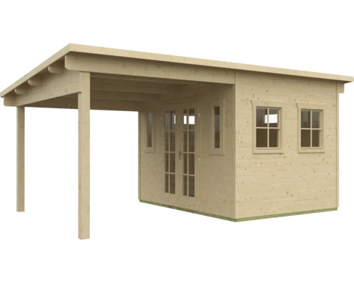 Holzgartenhaus mit überdachter Terrasse