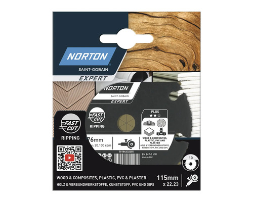 Lame de scie Norton Saint-Gobain Expert pour couper le bois, les matériaux composites, le plastique, le PVC et le plâtre, 115 mm