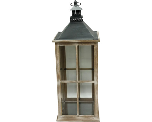 Lanterne en bois avec vitres et toit en métal