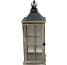 Lanterne photophore décorative en bois et verre